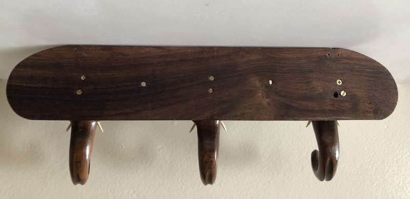 BEAUTIFUL THREE HAND CARVED TEAK WOODEN ELEPHANT TRUNK HAT RAIL