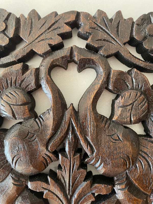 ASIAN HAND CARVED TEAK WOODEN PANEL OF ELEPHANTS