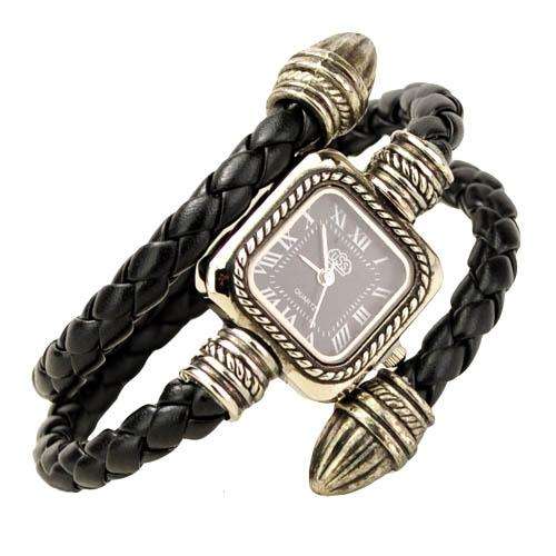 Stylish Leather Weave Design Bracelet Quartz Movement Square Dial Wrist Watch