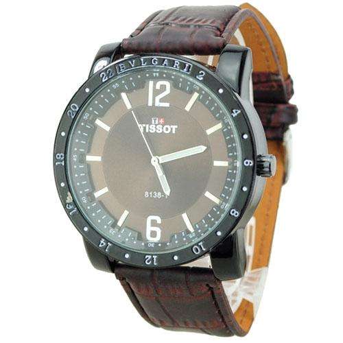 Tissot - Elegant Genuine Leather Band Round Dial Quartz Movement Wrist Watch-black