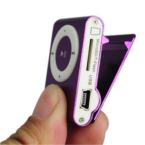 USB Rechargeable Mini Clip MP3 Player with Micro SD/TF Card Slot - Purple