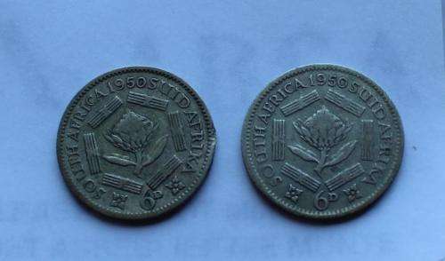 1950 Six Pence COIN SA (2 COINS)