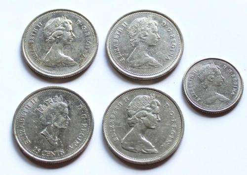 1975, 1979, 1984 & 2000 25c CANADIAN COINS & 1983 10c Canada coin (5 Canada Coins)