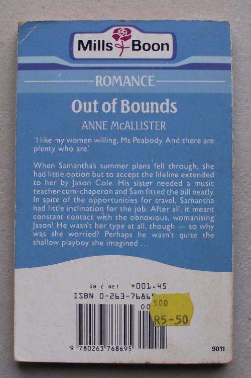 MILLS & BOON: OUT OF BOUNDS by Anne McAllister (good cond.)