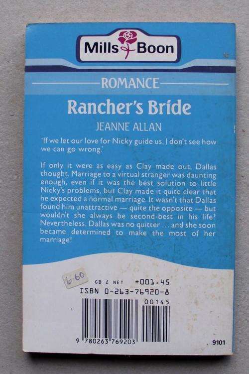 Mills & Boon: RANCHER'S BRIDE by Jeanne Allan