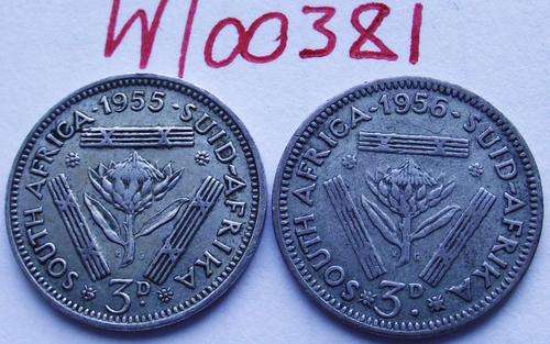 1955 & 1956 3d Coins (one bid for both coins)