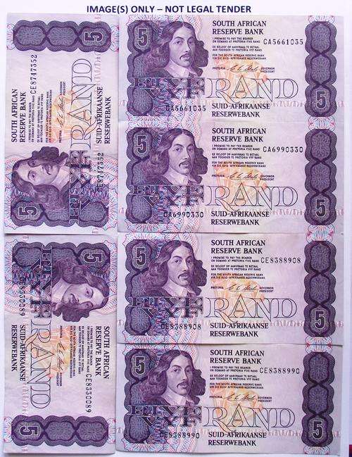 R5 Notes: 6 Stals Notes with Prefix C... Like New - See Scans