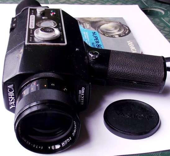 Vintage Video Camera: YASHICA SUPER-800 ELECTRO with Camera Case and Instruction Book. Not Tested.