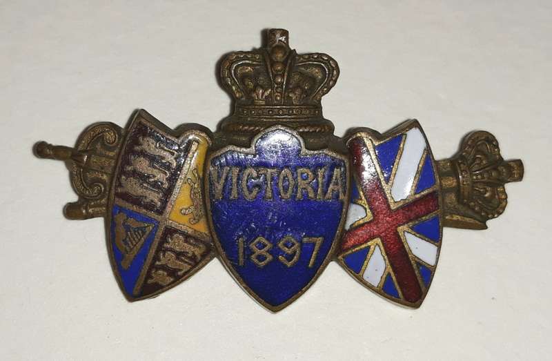 Antique 1897 Victorian Diamond Jubilee Coat of Arms Pin Badge