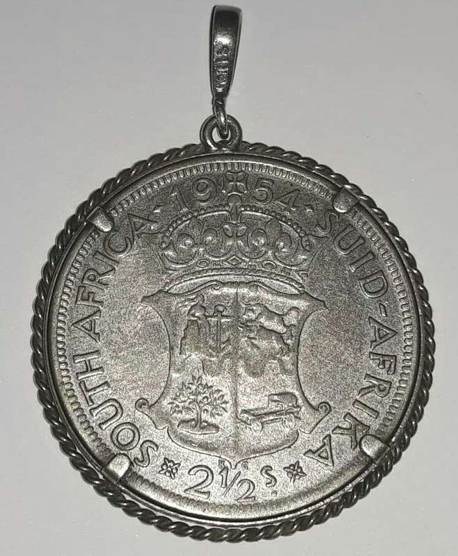 Vintage South African 1954 Half Crown Silver Pendant
