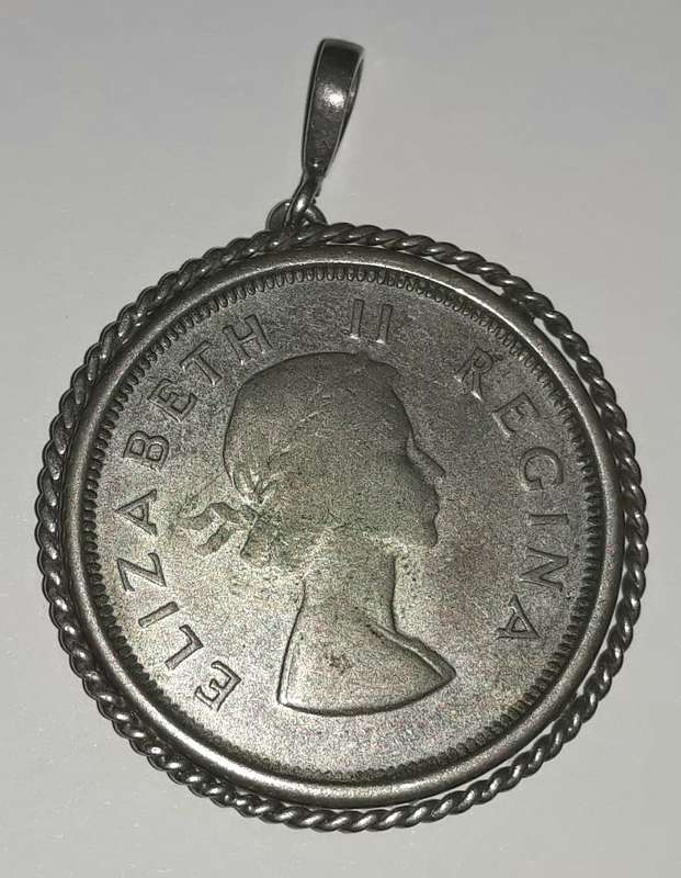 Vintage South African 1954 Half Crown Silver Pendant