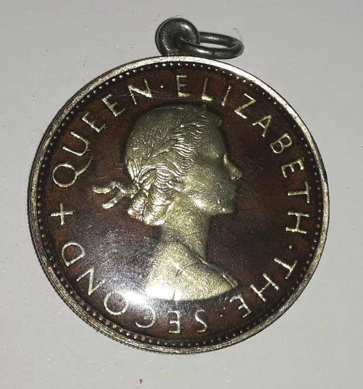 Vintage Rhodesia and Nyasaland Gilded 1957 Two Shilling Coin Pendant