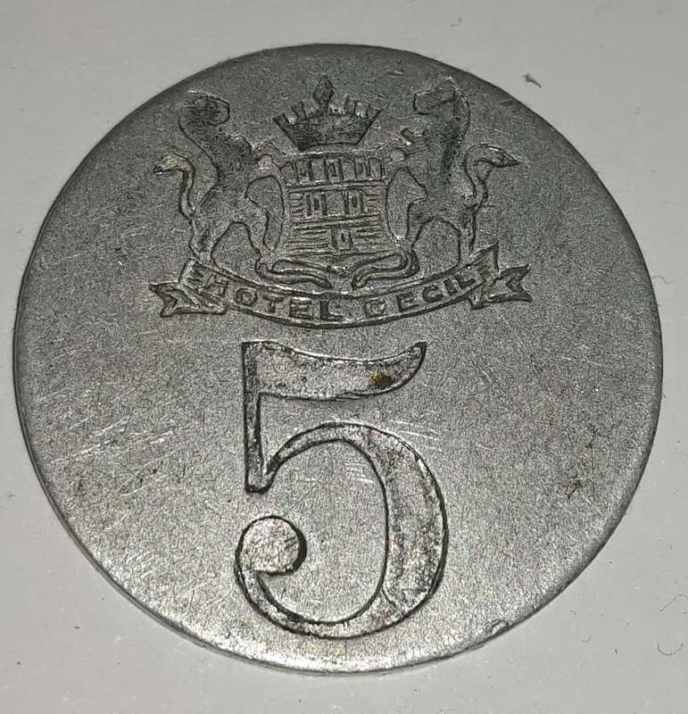 Vintage Cecil Hotel Number Five Token