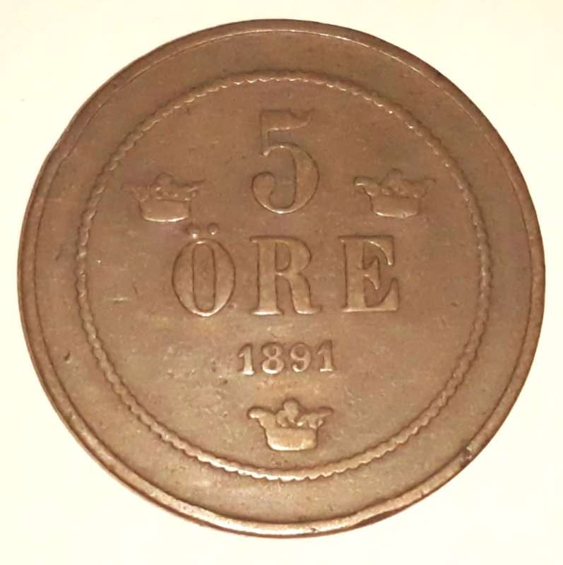 1891 Swedish Five Ore
