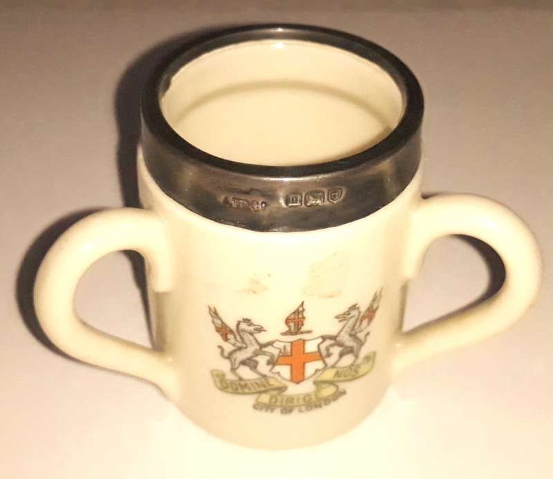 Vintage City of London Silver Rimmed Miniature Tyg