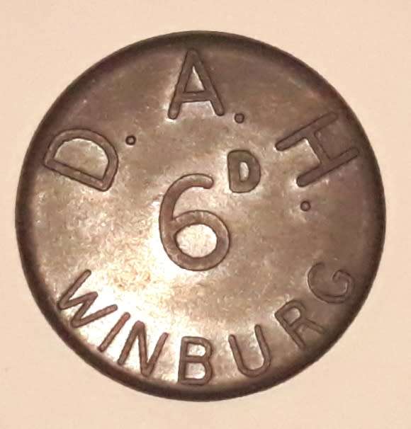 Vintage Die Afrikaanse Handlehuis Six Pence Token