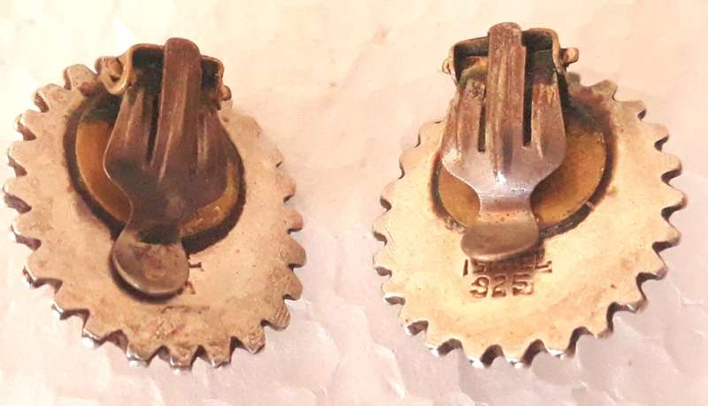 Vintage Sterling Silver Tigers Eye Clip On Earrings