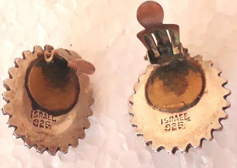 Vintage Sterling Silver Tigers Eye Clip On Earrings