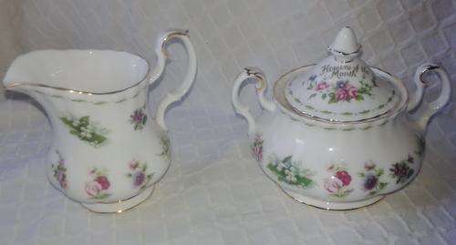 Royal Albert Flower of the Month Milk Jug and Sugar Bowl with Lid