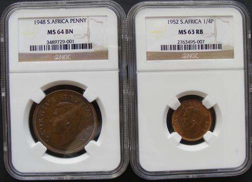 Union of SA 1948 Penny NGC MS64BN+++bonus+++'52 1/4P MS63RB.R1 Start