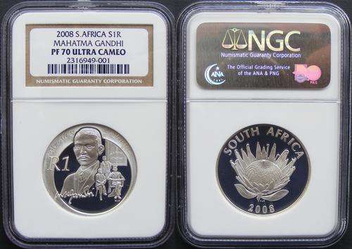 Four Peace Champions.Item 1 of 4.2008 Silver R1 Mahatma Gandhi.Finest known and first to be graded.
