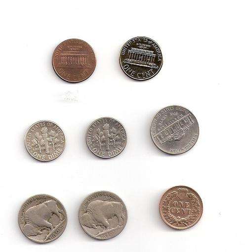 Small collection American coins.Old and new.Fillers and gold plated UNC 1cent.R1 Start