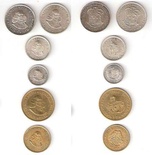 1964 RSA Van Riebeeck Series.Partial set.6 high grade coins and 50% silver.R1 START