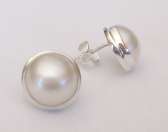 NEW WHITE12MM MABE PEARL STUDS SET IN STERLING SILVER