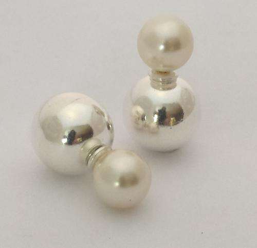 *STUNNING NEW* STERLING SILVER STUDS WITH DOUBLE BALL - SIMULATED PEARL AND SILVER