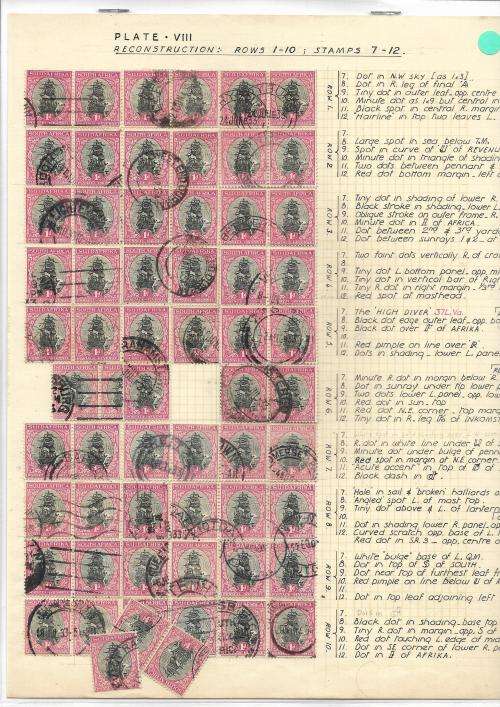 1930 - 1945 Pretoria pictorial issue 1d ship study (Rows 1 - 10 : Stamps 7 - 12)
