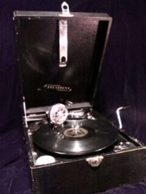 Wind Up Gramophone President With Records & Record Stand