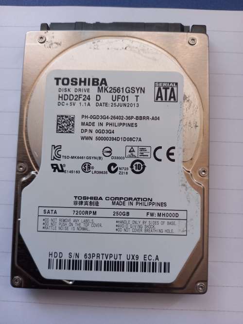 Toshiba Laptop 250Gb SATA Hard Drive