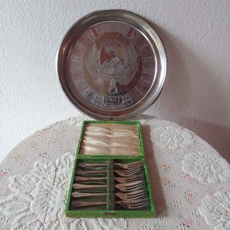 Antique Silver plated tray and forks made in England