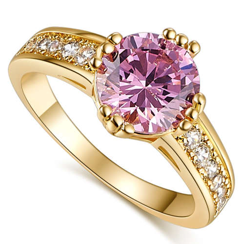 **CHARMING** PINK TOPAZ & WHITE CZ DIAMOND18K WHITE GOLD PLATED RING SIZE 7/17.3MM