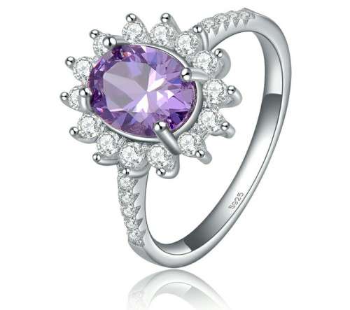 **ABSOLUTELY GORGEOUS** PURPLE  AAA AUSTRIAN CZ PLATINUM PLATED RING SIZE O/7/17.35MM