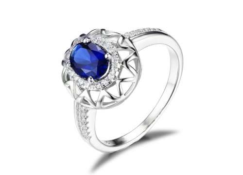 **GORGEOUS UNIQUE DESIGN**BLUE SAPPHIRE 925 STERLING SILVER RING SIZE O/7/17.35MM