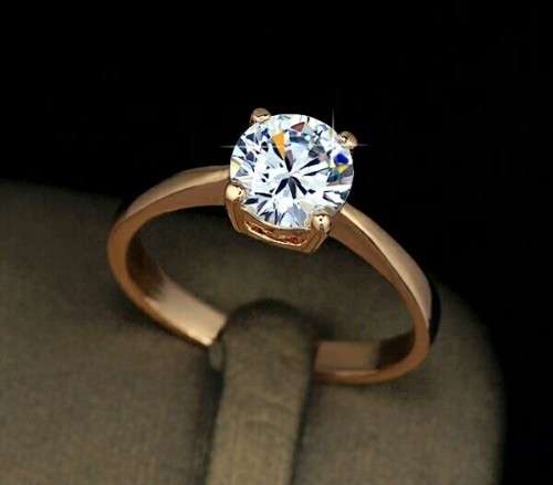 **ABSOLUTELY GORGEOUS** SPARKLING ROSE GOLD PLATED SOLITARY RING SIZE P/8/18.1MM