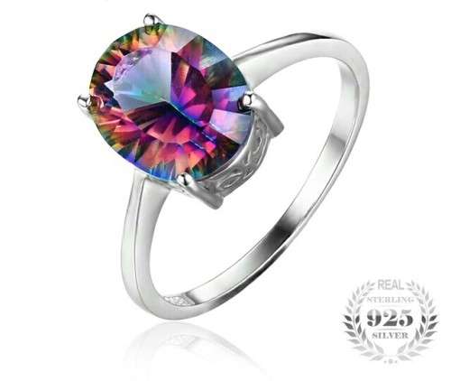 **ABSOLUTELY GORGEOUS **RAINBOW FIRE TOPAZ 925 STERLING SILVER  RING SIZE O/7/17.35MM