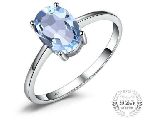 ** GORGEOUS** STERLING SILVER NATURAL SKY BLUE TOPAZ RING SIZE O/7/17.35MM