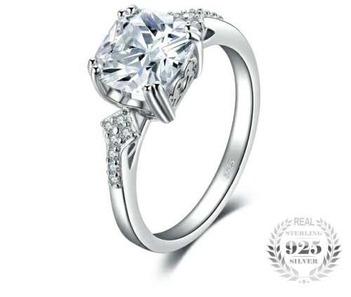 ** EXQUISITE** STERLING SILVER CUSHION CUT RING SIZE M/6/16.51MM
