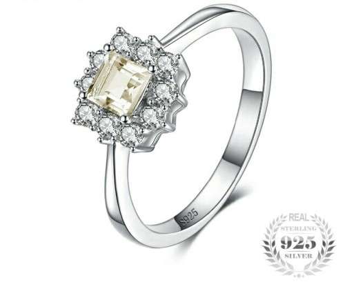 Sterling Silver Natural Square Lemon Quartz Ring