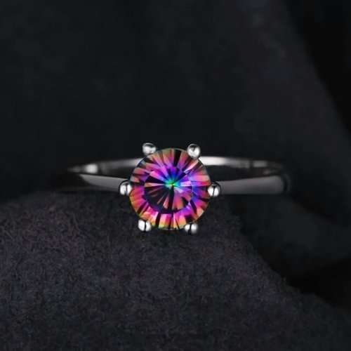 Natural Mystic Fire Rainbow Topaz Sterling  Silver Ring