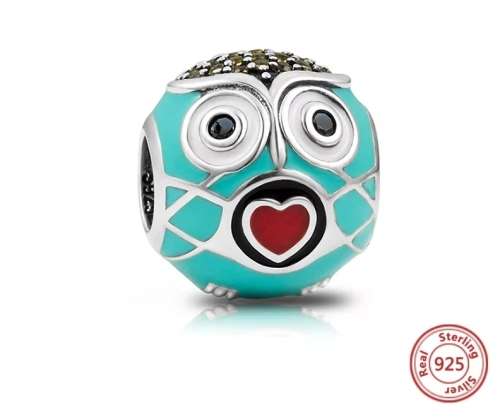 BEAUTIFUL 925 STERLING SILVER OWL ENAMEL CHARM