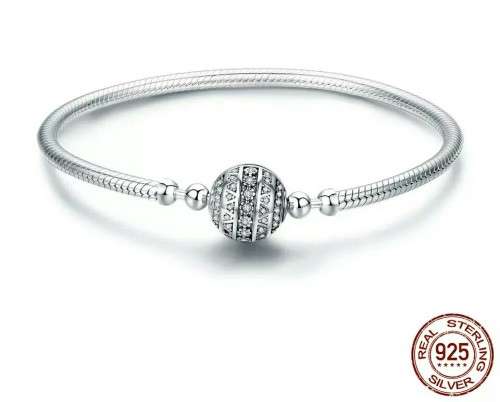 925 Genuine Sterling Silver Sparkly Charm Bracelet