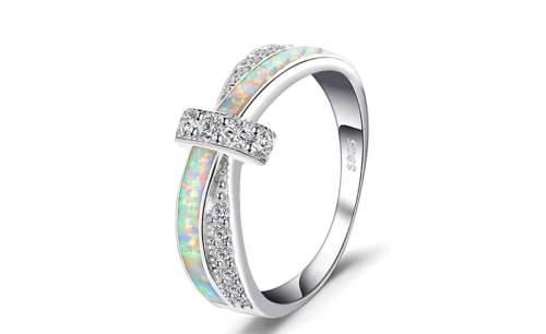 Sterling Silver Created Opal Crossover Ring