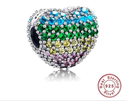 925 Genuine Sterling Silver Multi Colour Heart Clip Charm