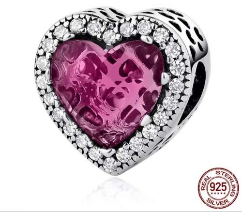 925 Sterling Silver Sparkly Heart Charm