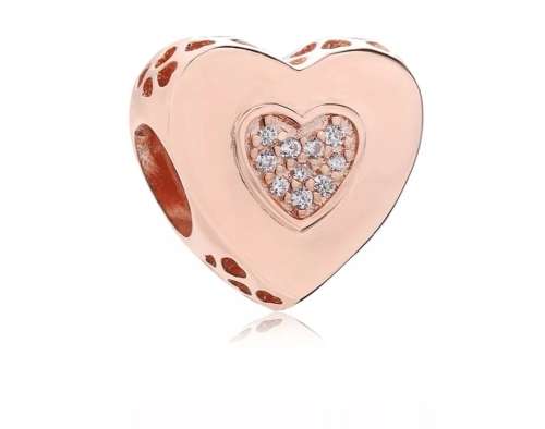 NEW 100% 925 Sterling Silver Rose Gold Heart Charm