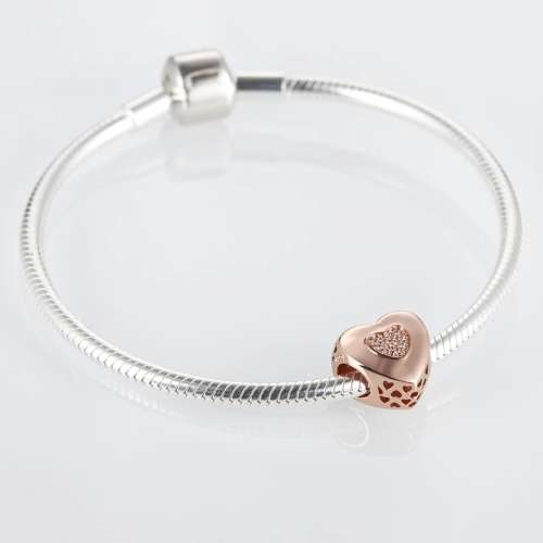 NEW 100% 925 Sterling Silver Rose Gold Heart Charm