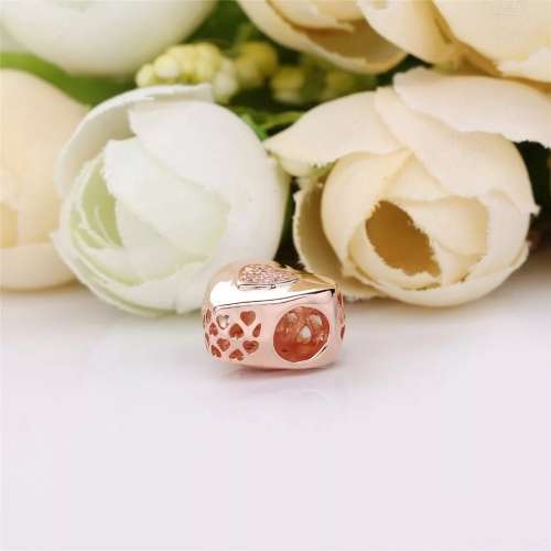 NEW 100% 925 Sterling Silver Rose Gold Heart Charm